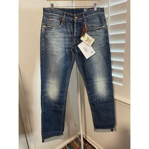 Care Label Men’s Italian Button Fly Dark Distressed Denim